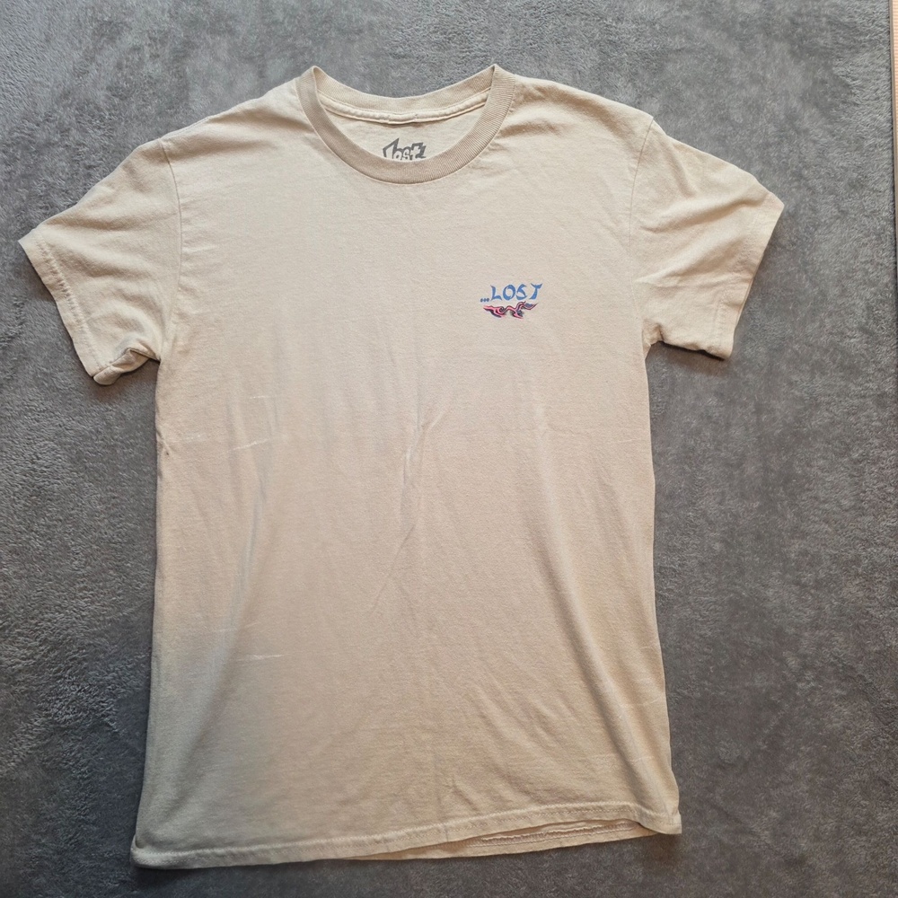 ...Lost Shirt Mens S Beige Surfboards Dragon Graphic Back Print T-Shirt Surf
